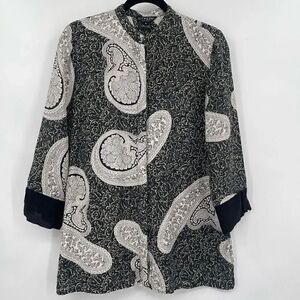 Citron Santa Monica Multicolor Paisley Silk Button Up Tunic Blouse Size Medium